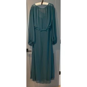 Dessy Collection Strapless Chiffon Maxi Dress with Puff Sleeve Blouson Overlay